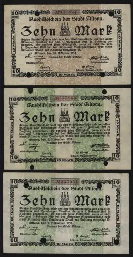 Meistverkauft Geldschein Banknote Notgeld Altona 3 Stück 10 Mark 3, 6 + 7 fast kfr. 1918/19