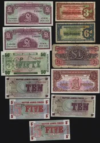 Kostenloser Versand Lot Geldscheine Banknote British Armed Forces 2.-6. Generation meist I. UNC