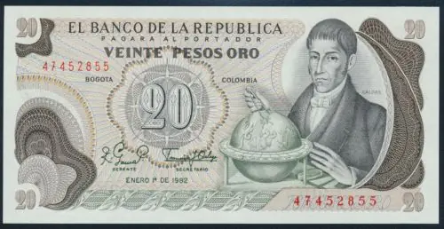 Saisonangebot Geldschein Banknote Colombia Kolumbien 20 Pesos Oro 1982 UNC P409