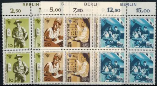 Highlight Berlin 342-345 Post + Telefonbetriebe Viererblock Oberrand mit Inschrift Berlin