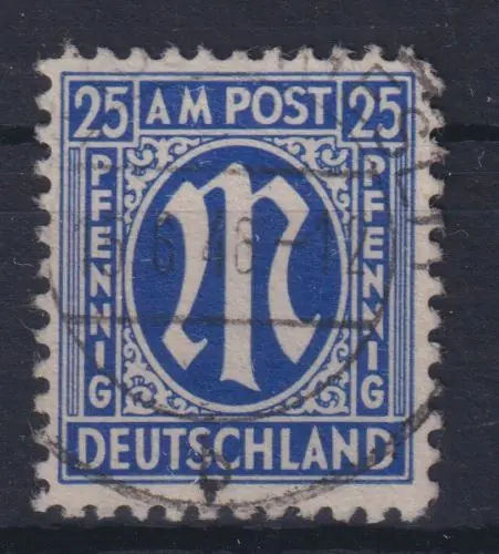 Bizone 9 AM-Post amerikanischer Druck 25 Pfg gestempelt Plattenfehler III Exklusiv
