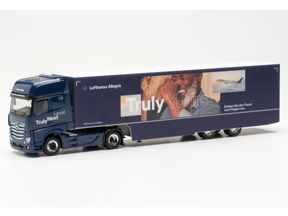 Herpa 317054 H0 LKW Mercedes Actros Gigaspace verkleideter Koffer-Sattelzug Lufthansa Billig