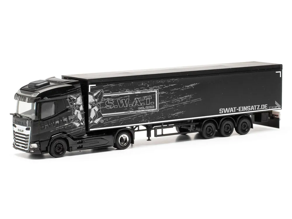 Kracherpreis Herpa 317603 H0 LKW DAF XG Schubboden-Sattelzug S.W.A.T.