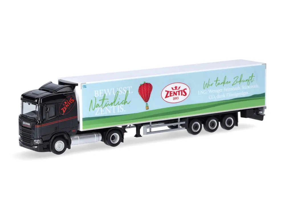Herpa 317696 H0 LKW Scania CR 20 ND LNG Kühlkoffer-Sattelzug Zentis Hochwertig