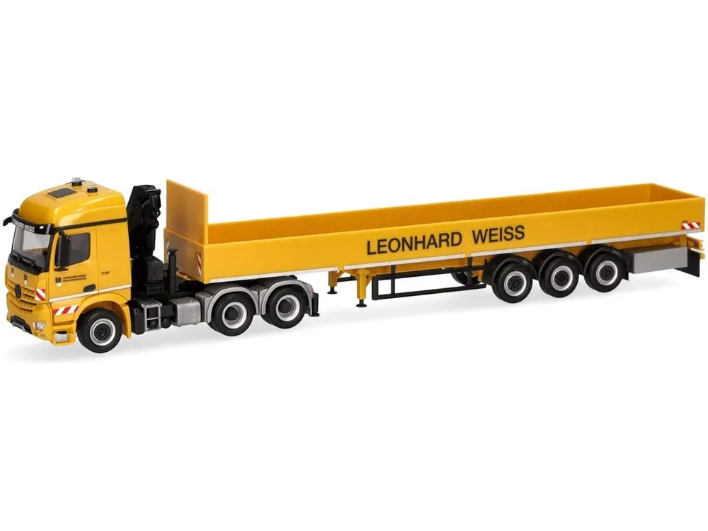 Herpa 953719 LKW Mercedes Arocs Streamspace Pritschen-Sattelzug Leonhard Weiss Nur Heute