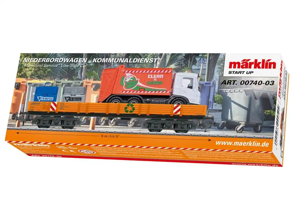 Gleich Bestellen Märklin 00740-03 Märklin Start up Güterwagen Niederbordwagen Kommunaldienst Spur H0