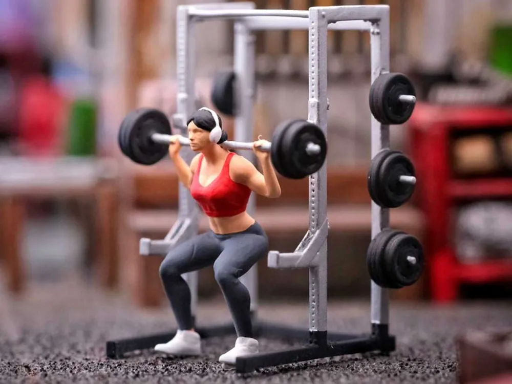 Kostenloser Versand Modellbahn Union MU-H0-W92015 H0 Figurenset Gym Frau mit Langhantel am Power Rack Spur H0